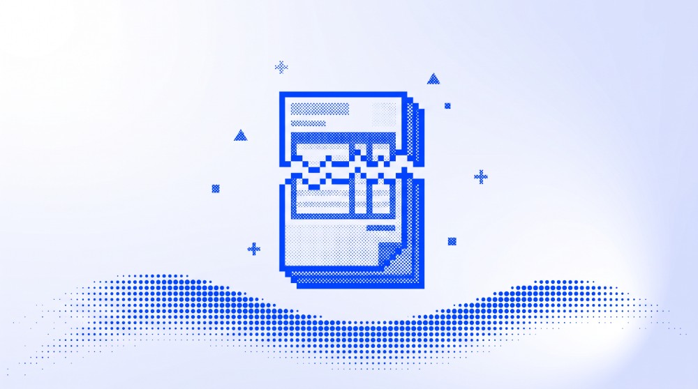 Cover: a stack of invoices in cobalt dots